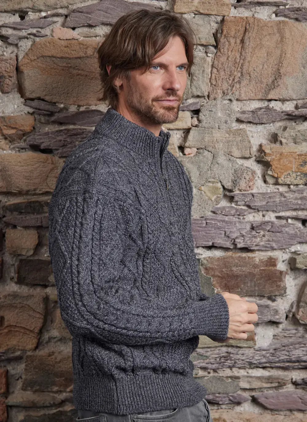 Inishmore Half Zip Aran Sweater